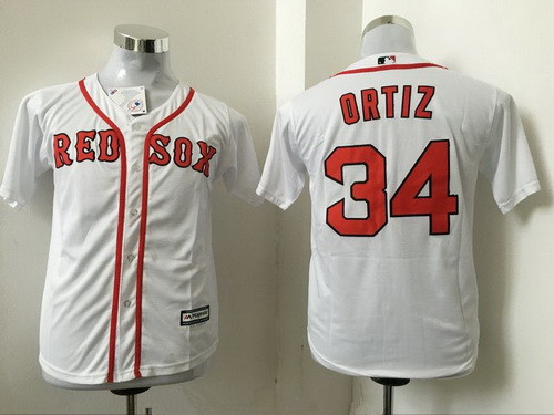 Youth Boston Red Sox #34 David Ortiz Name White Home Stitched MLB Majestic Cool Base Jersey