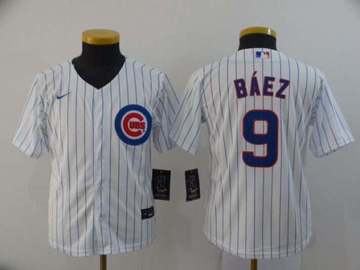 Youth Chicago Cubs #9 Javier Baez White Stitched MLB Cool Base Nike Jersey