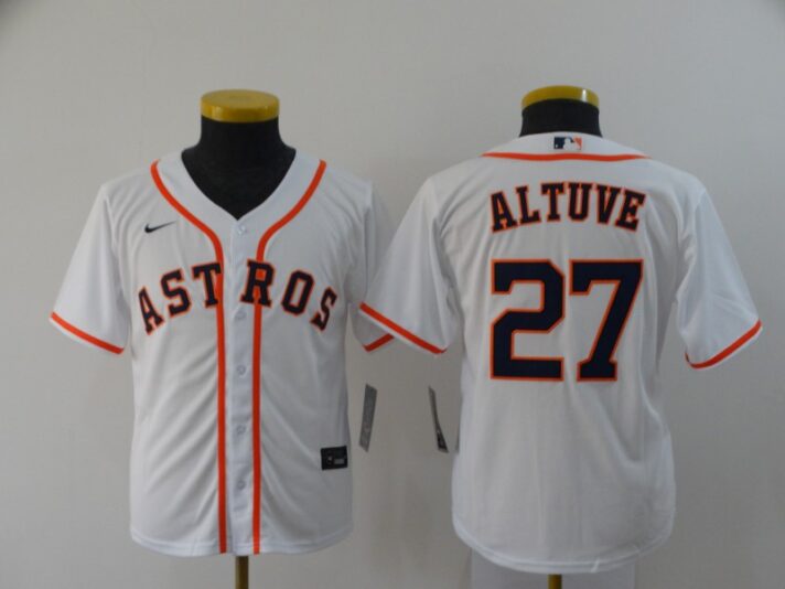 Youth Houston Astros #27 Jose Altuve White Stitched MLB Cool Base Nike Jersey