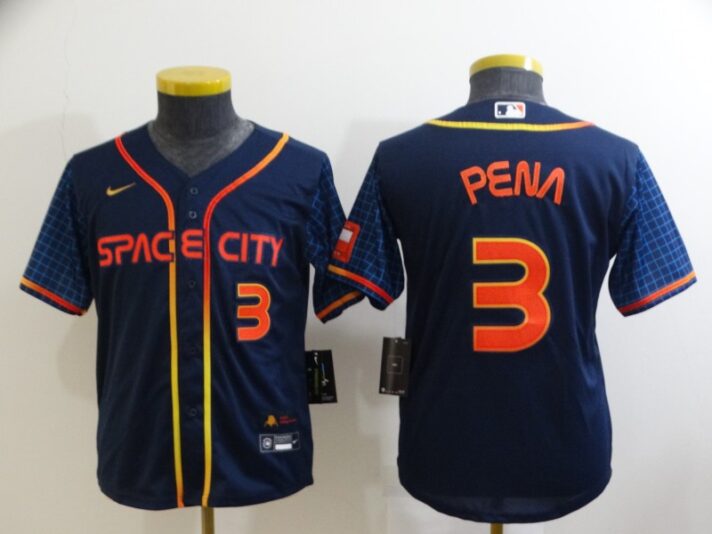 Youth Houston Astros #3 Jeremy Pena Number 2022 Navy Blue City Connect Cool Base Stitched Jersey