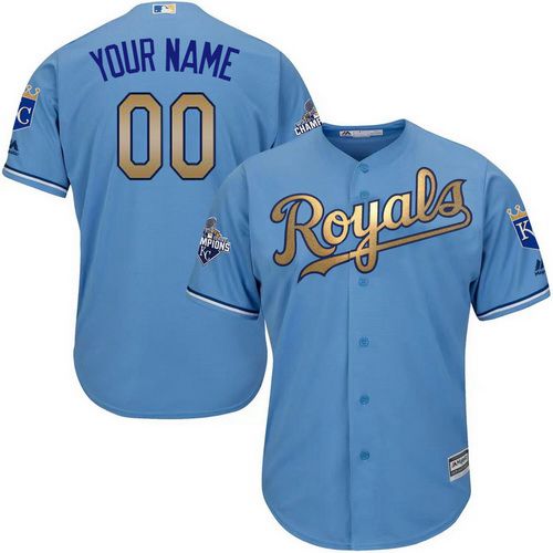 Youth Kansas City Royals Light Blue 2015 World Series Champions Gold Program Custom Cool Base Jersey