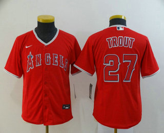 Youth Los Angeles Angels #27 Mike Trout Red Stitched MLB Cool Base Nike Jersey