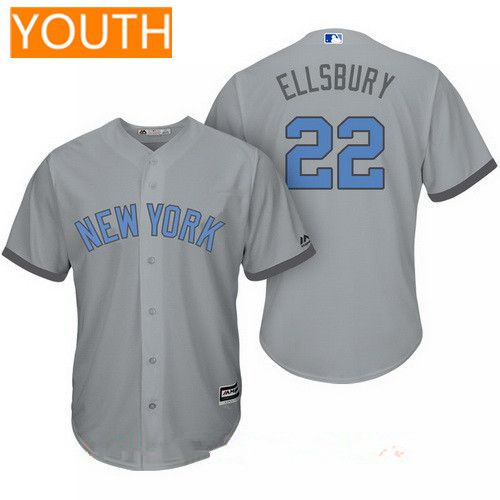 Youth New York Yankees #22 Jacoby Ellsbury Gray With Baby Blue Father’s Day Stitched MLB Majestic Cool Base Jersey