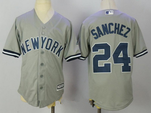 Youth New York Yankees #24 Gary Sanchez Gray Road Stitched MLB Majestic Cool Base Jersey