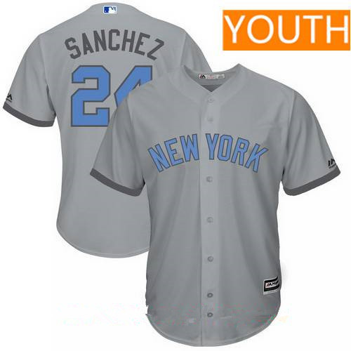 Youth New York Yankees #24 Gary Sanchez Gray With Baby Blue Father’s Day Stitched MLB Majestic Cool Base Jersey
