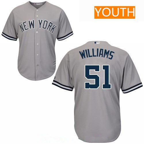Youth New York Yankees #51 Bernie Williams Retired Gray Road Stitched MLB Majestic Cool Base Jersey