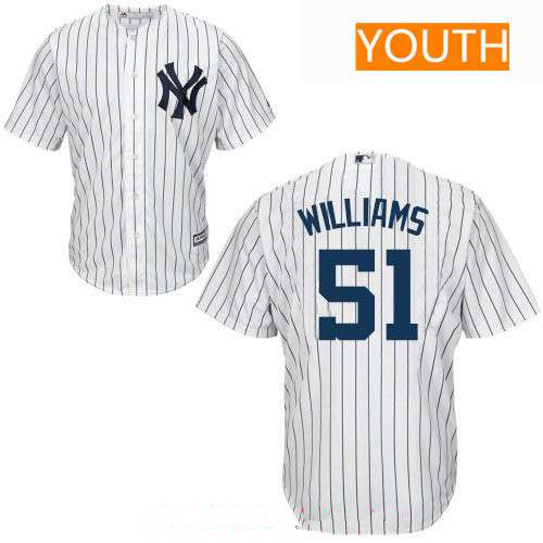 Youth New York Yankees #51 Bernie Williams Retired White Home Stitched MLB Majestic Cool Base Jersey