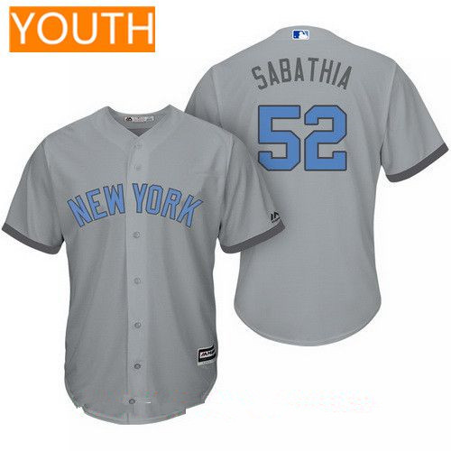Youth New York Yankees #52 C.C. Sabathia Gray With Baby Blue Father’s Day Stitched MLB Majestic Cool Base Jersey